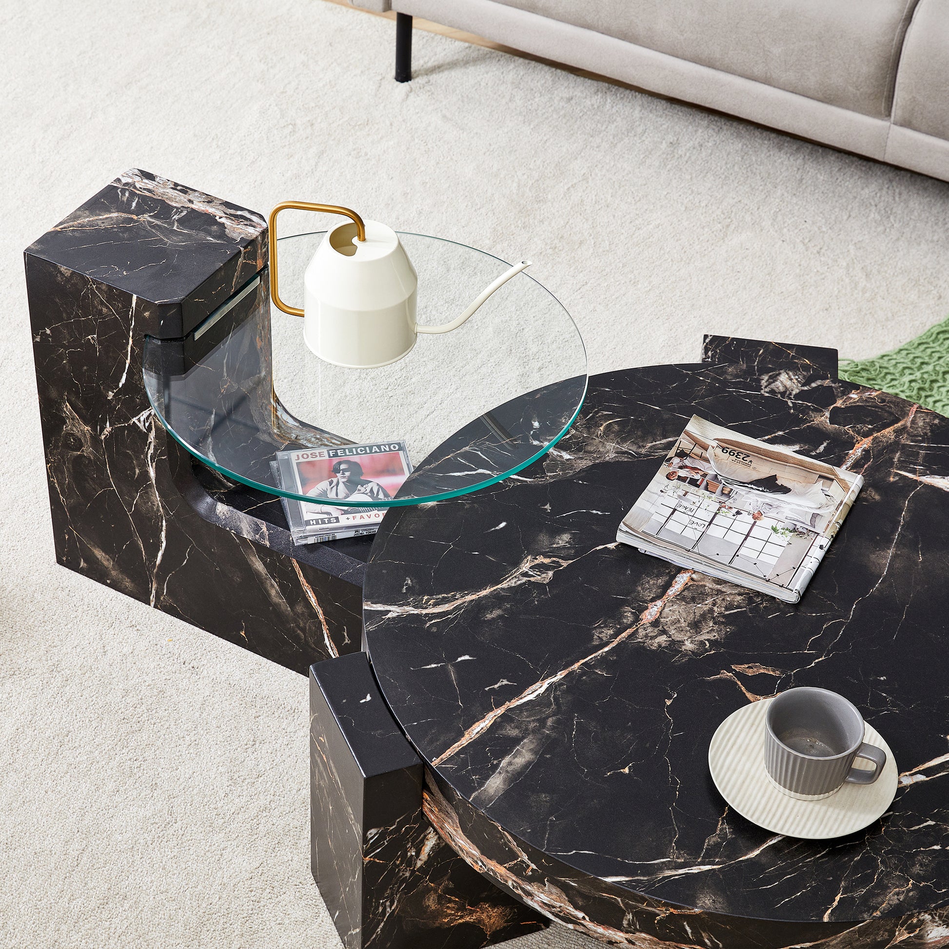 The Detachable Double Decker Coffee Table, The Stylish Design Is More Precious, And The Detachable Design Can Make The Use Of Space More Flexible And Suitable For Various Scenes. Black Mdf