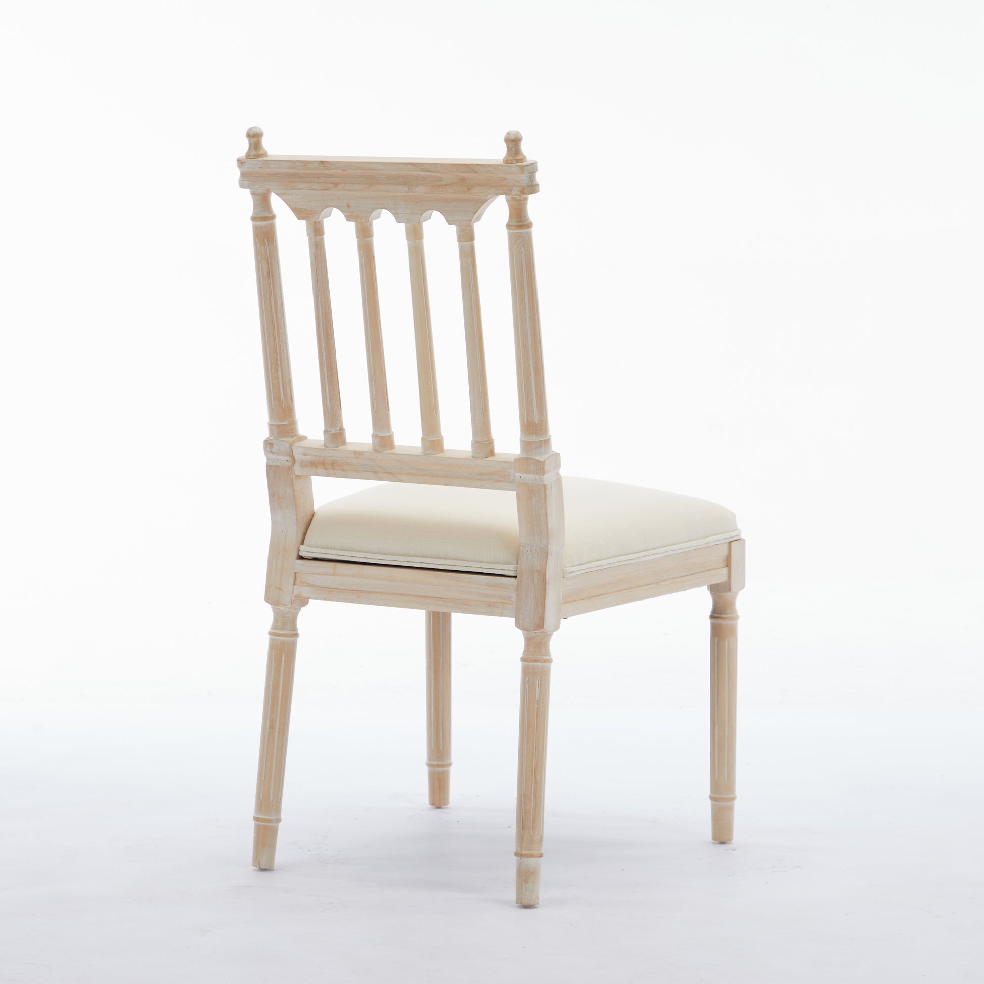 Antique Dining Chairs Linen Fabric Upholstered Wooden Chairs Set Of 2 Cream Fabric