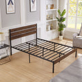 Full Size Bed Frame With Wood Headboard, Metal Frame With Strong Slats, Noise Free,No Box Spring Needed Brown. Full Brown Metal & Wood