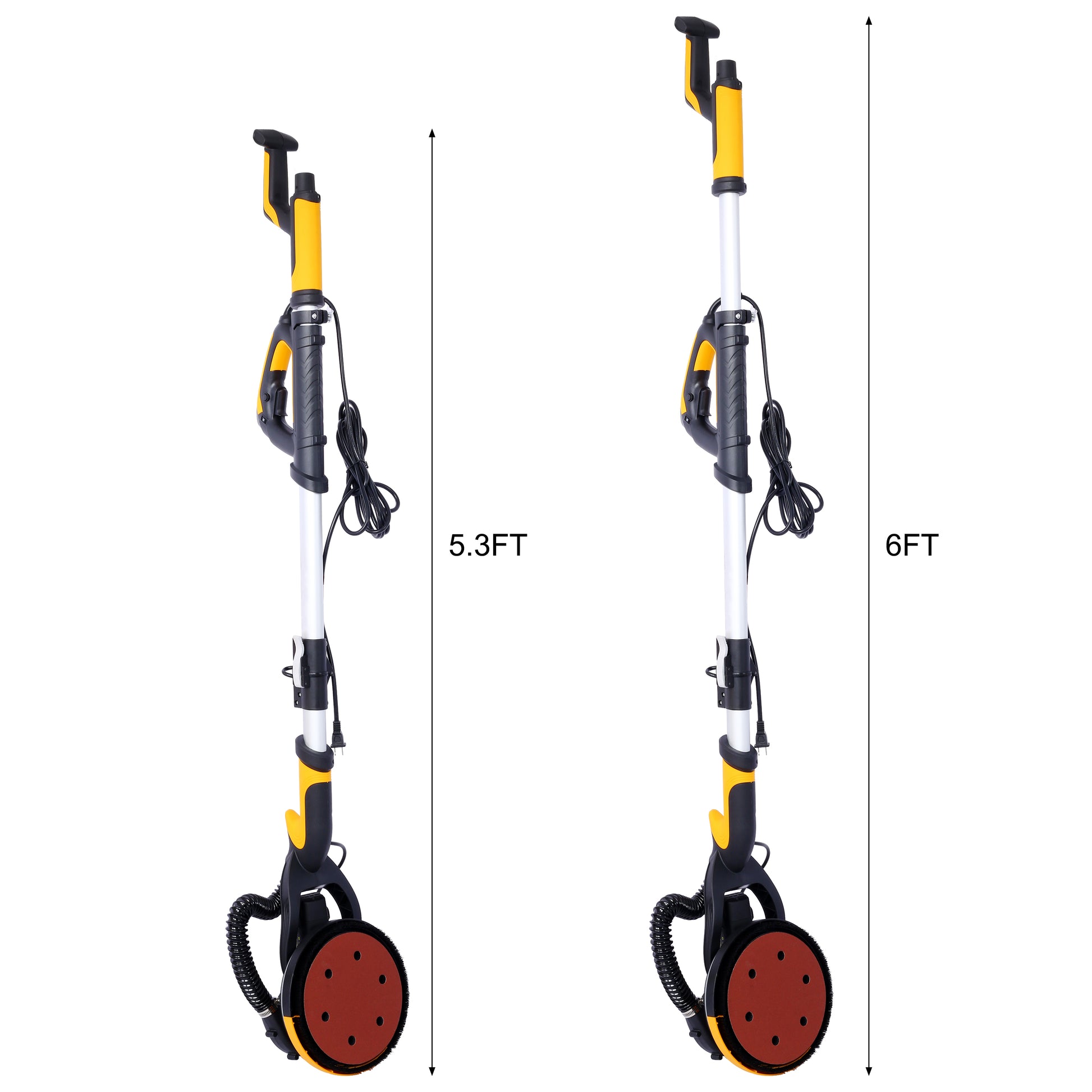 Drywall Sander, 780W Electric Drywall Sander With Vacuum Dust Collection 6.5A Motor Dustless Floor Sander With Variable Speed 900 1800Rpm, Led Light, Extendable & Foldable Handle Yellow Black Abs