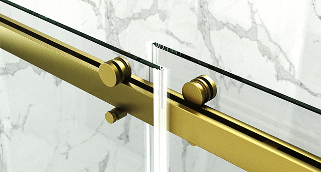 56 To 60'' W X 76'' H Frameless Shower Door, Double Sliding Shower Door With Premium 3 8'' 10Mm Thick Tempered Glass, Stainless Steel, Brushed Gold Brushed Gold Bathroom Modern Tempered Glass