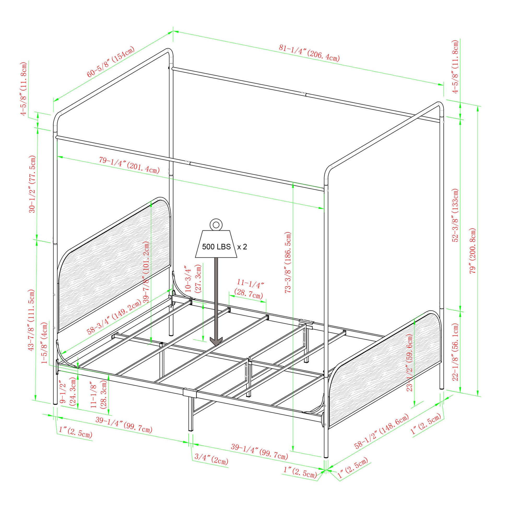 Modern Metal And Wood Canopy Queen Bedframe Smoked Oak Queen Brown Mdf Steel