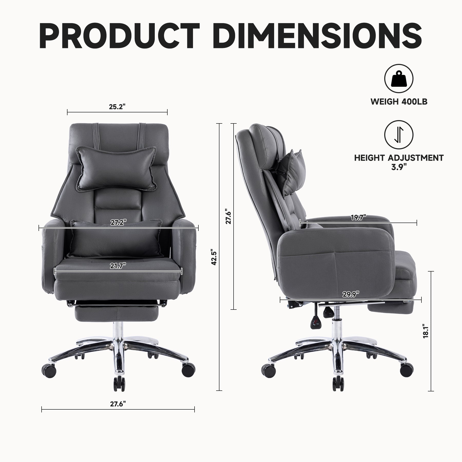 Swivel Ergonomic Office Chair, Technology Leather High Back Office Chair With Lumbar Support Headrest, Sedentary Comfortable Boss Chair, 155 Reclining Computer Chair Colortan Caster Dark Grey Office Foam American Design,American Traditional,European