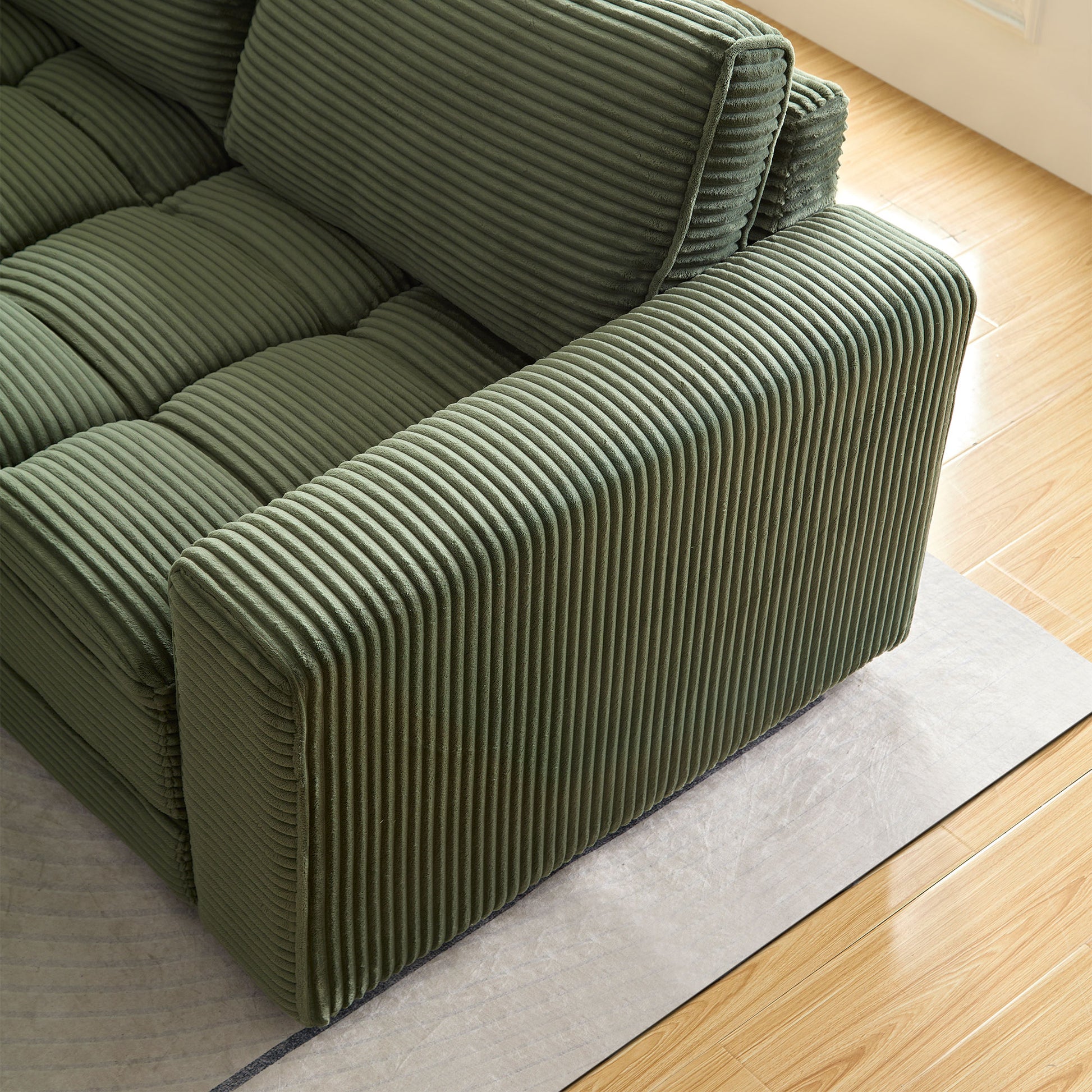 4 Seats Complimentary 2 Pillows ,Oversized Sectional Sofa,L Shaped Corner Couch With Detachable Seat & Back Cushion, Corduroy Upholstery Convertible Sleeper Sofa&Couch For Living Room Green Fabric 4 Seat