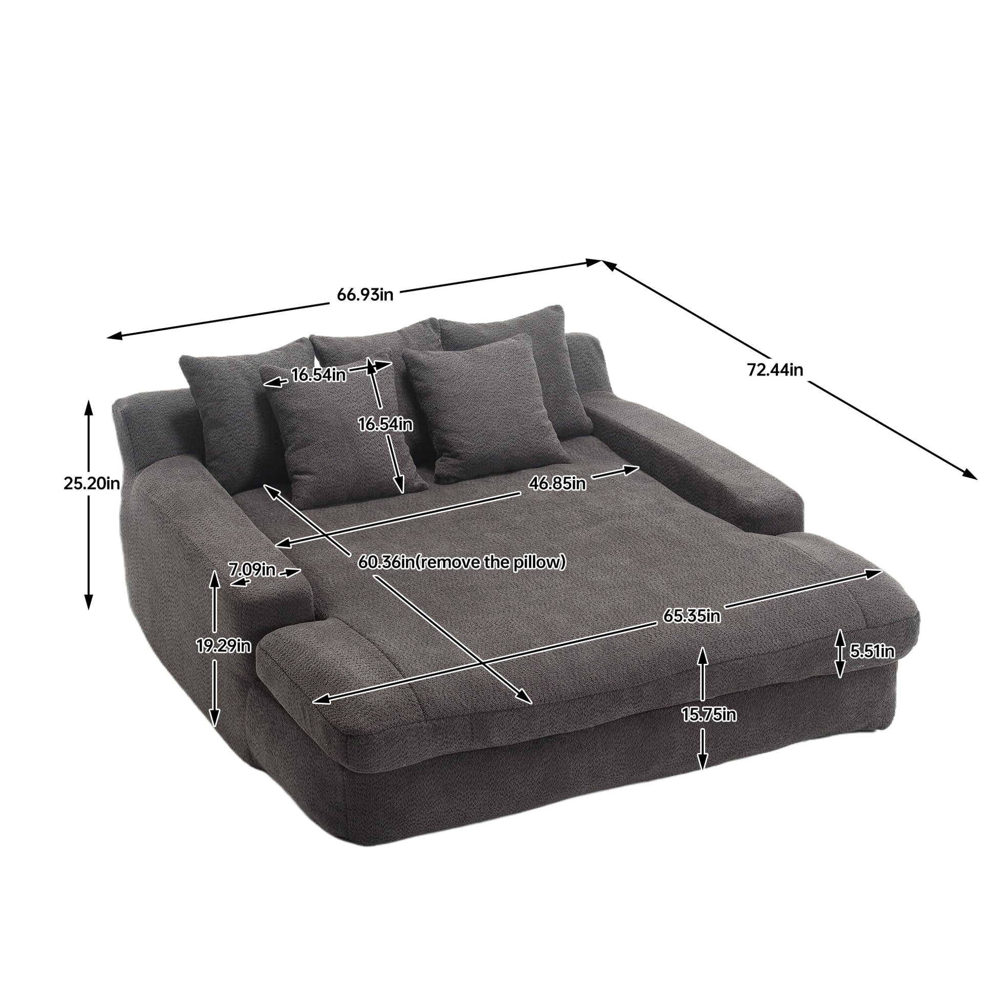 Coolmore Chenille 2 Seater Lazy Sofa With 5 Back Pillows,Comfy Sofa Deep Seat Couch For Living Room,Club Gray Gray Foam Chenille 2 Seat