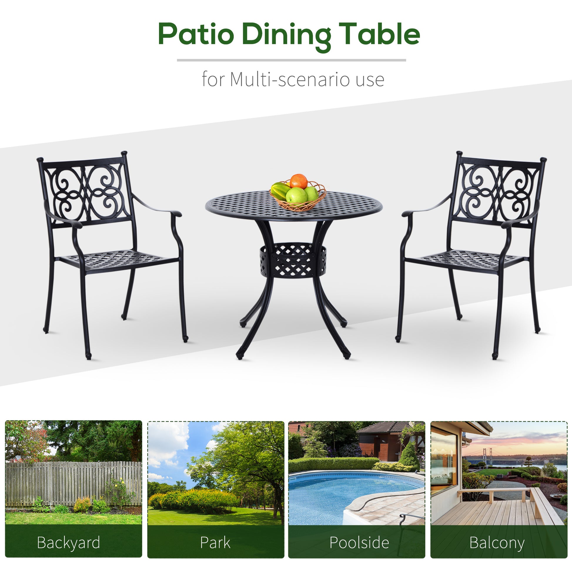 Outsunny 33" Patio Dining Table Round Cast Aluminium Outdoor Bistro Table With Umbrella Hole Black Black Aluminum