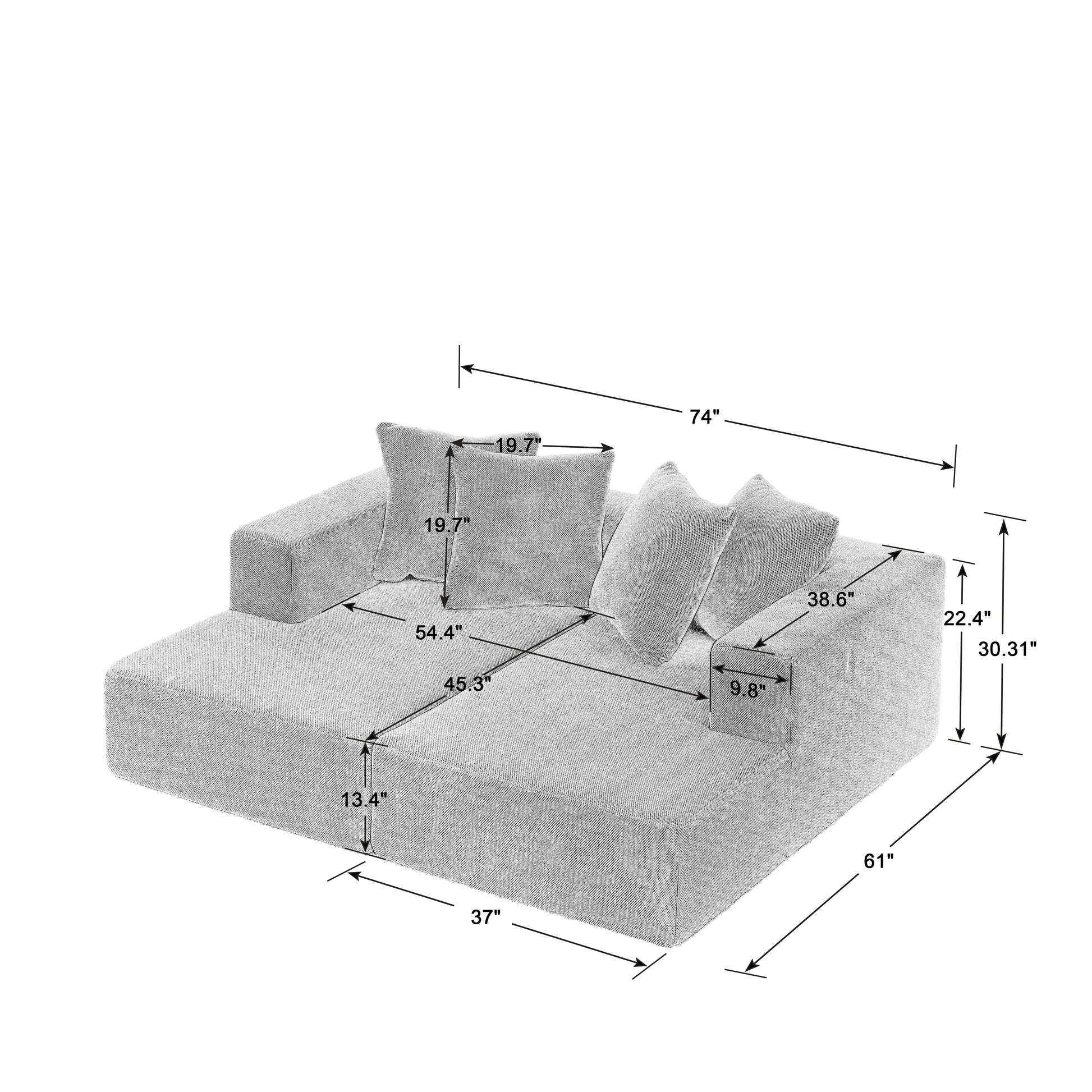 Chenille Sectional Sofa Modern Upholstered Chaise With Plush Seating, Fixed Cushions, And Versatile Design For Living Room, Bedroom, Office Grey Chenille 2 Seat