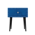 4 Pieces Bedroom Sets Queen Size Upholstered Bed Frame With Rivet Design,Nightstands And Tufted Storage Ottoman,Blue Box Spring Not Required Queen Blue 4 Piece Set Solid Wood Mdf