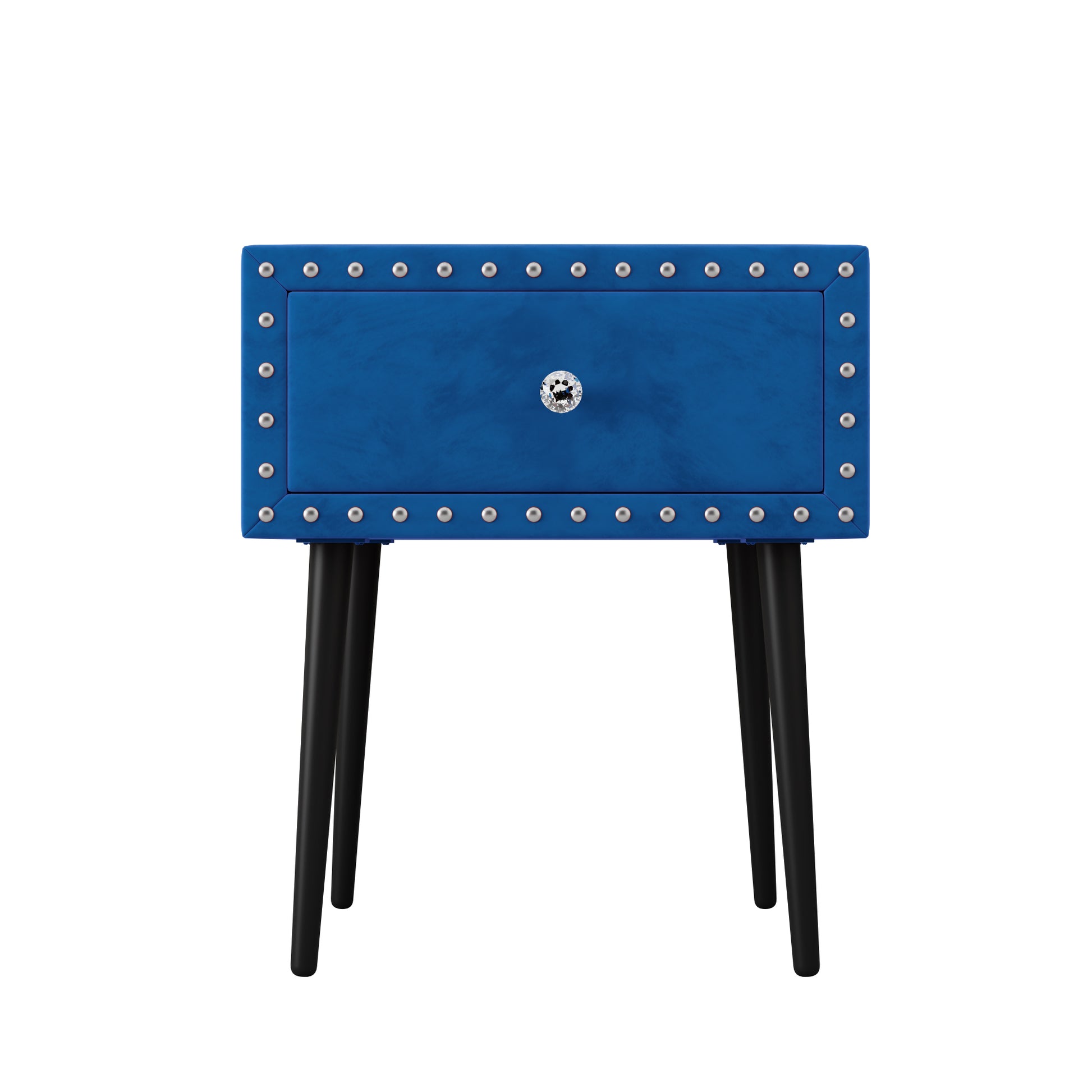 4 Pieces Bedroom Sets Queen Size Upholstered Bed Frame With Rivet Design,Nightstands And Tufted Storage Ottoman,Blue Box Spring Not Required Queen Blue 4 Piece Set Solid Wood Mdf