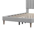 Tripp Modern Full Platform Bed Frame With Channel Tufted Headboard, Gray Full Gray Solid Wood