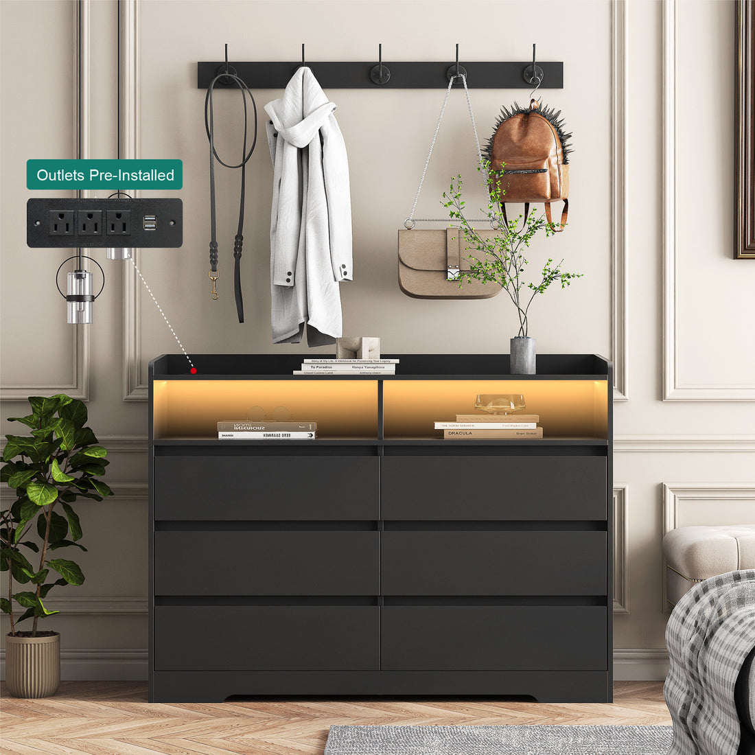 Living Room Sideboard Storage Cabinet,Drawer Cabinet Black Mdf