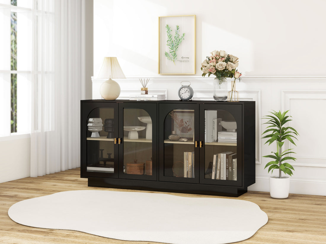 Storage Cabinet With Acrylic Door For Living Room, Dining Room, Study Black Particle Board