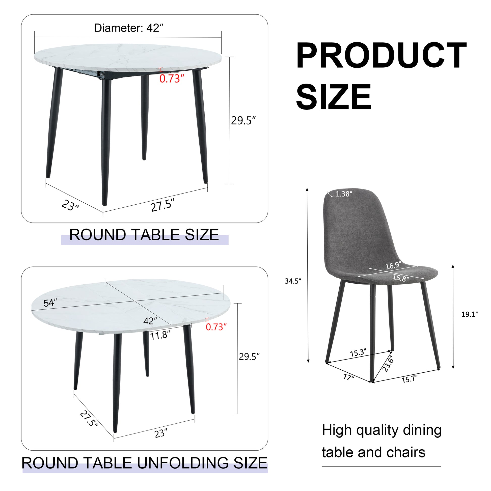 Table And Chair Set.Modern Extendable Mdf Dining Table.The Table Has A Telescopic Design, Suitable For Gatherings Of Different Size.Paired With 4 Chairs With Fabric Cushion And Black Metal Legs. Dark Gray,White Seats 4 Mdf Metal