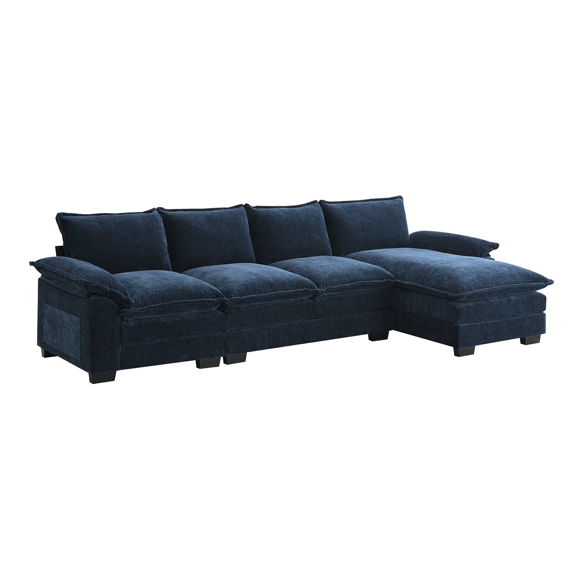 118*55" Modern L Shaped Chenille Cloud Sofa With Double Seat Cushions,5 Seat Upholstered Indoor Furniture,Sleeper Sofa Couch With Chaise Lounge For Living Room,Apartment,3 Colors Dark Navy Chenille 4 Seat