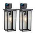 Set Of 2 Modern Outdoor Wall Lanterns With Black Metal Frame And Clear Glass, Ambient Light Sensors,Weatherproof Wall Sconces For Porch, Garage, Or Entryway Lighting, E26 Bulb Compatible Black Modern Glass Aluminium