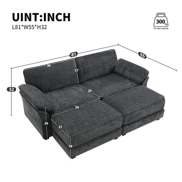 Free Combination Modular Convertible Sectional Sofa Bed Set, 4 Seat Upholstered Sleeper Corner Couch, Deep Seat Loveseat With Ottoman For Living Room, Office, Apartment,2 Colors Gray Chenille 4 Seat