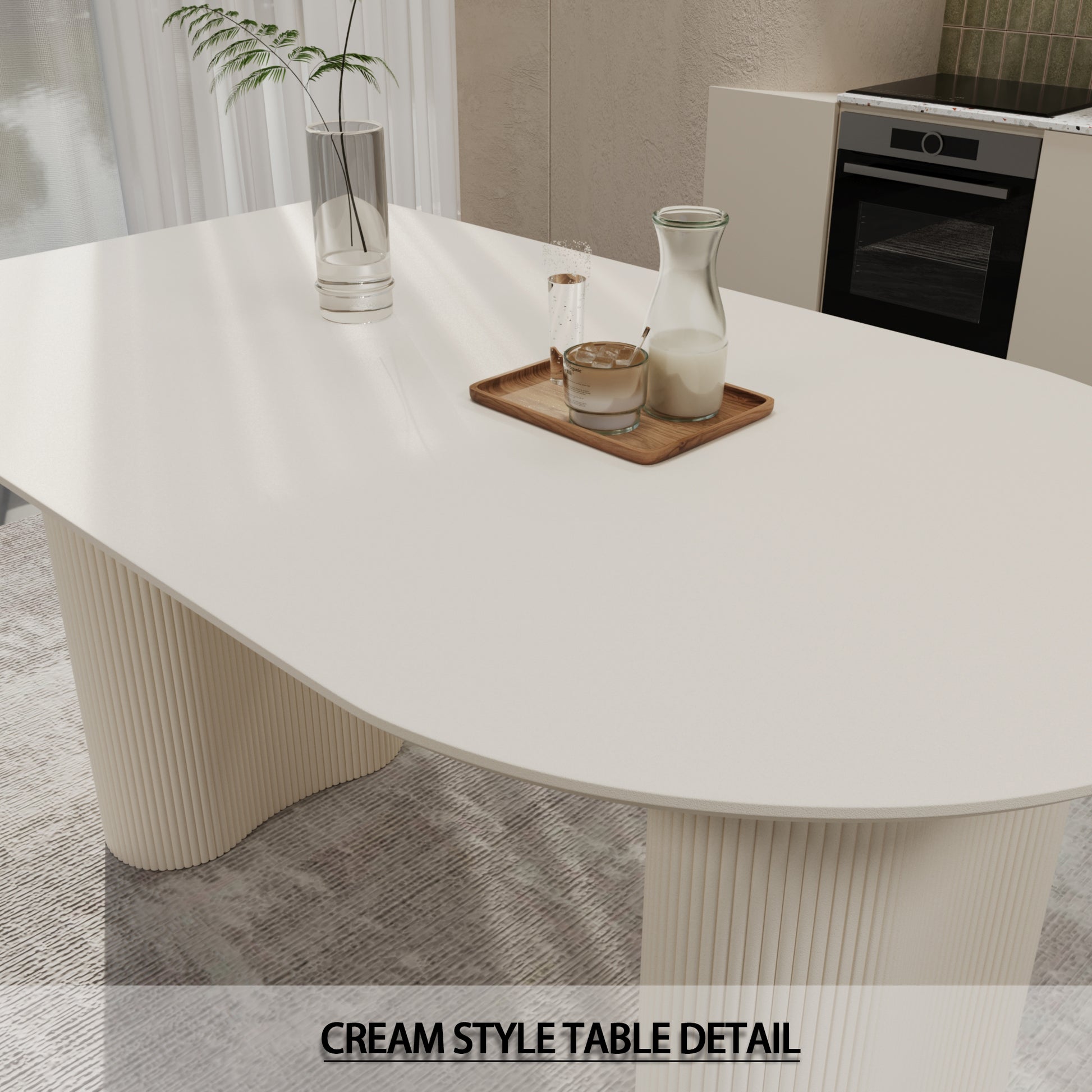 63 "Modern Fashion Mdf Cream Style Coffee Table And Irregular Side Table, 4 8 Person Dining Table, Thick Engineering Wood Round Wave Table Legs, Home Kitchen Thick Elegant Cream White Table Top Cream White Mdf