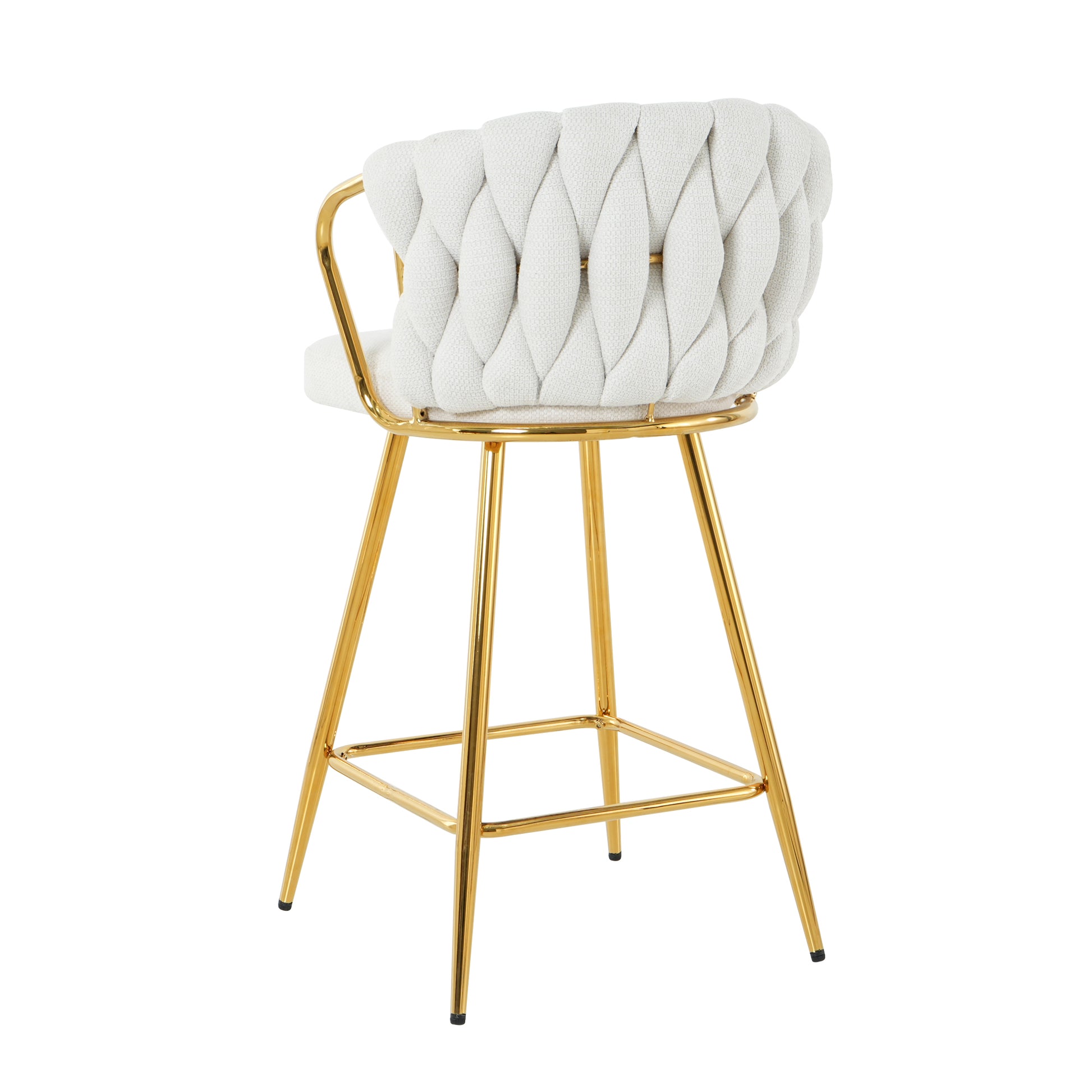 Modern Design High Stool Gold Plated Legs Kitchen Dining White Linen Bar Chair, Suitable For Cafe Bar Restaurant Set Of 2 Metal White Flannelette