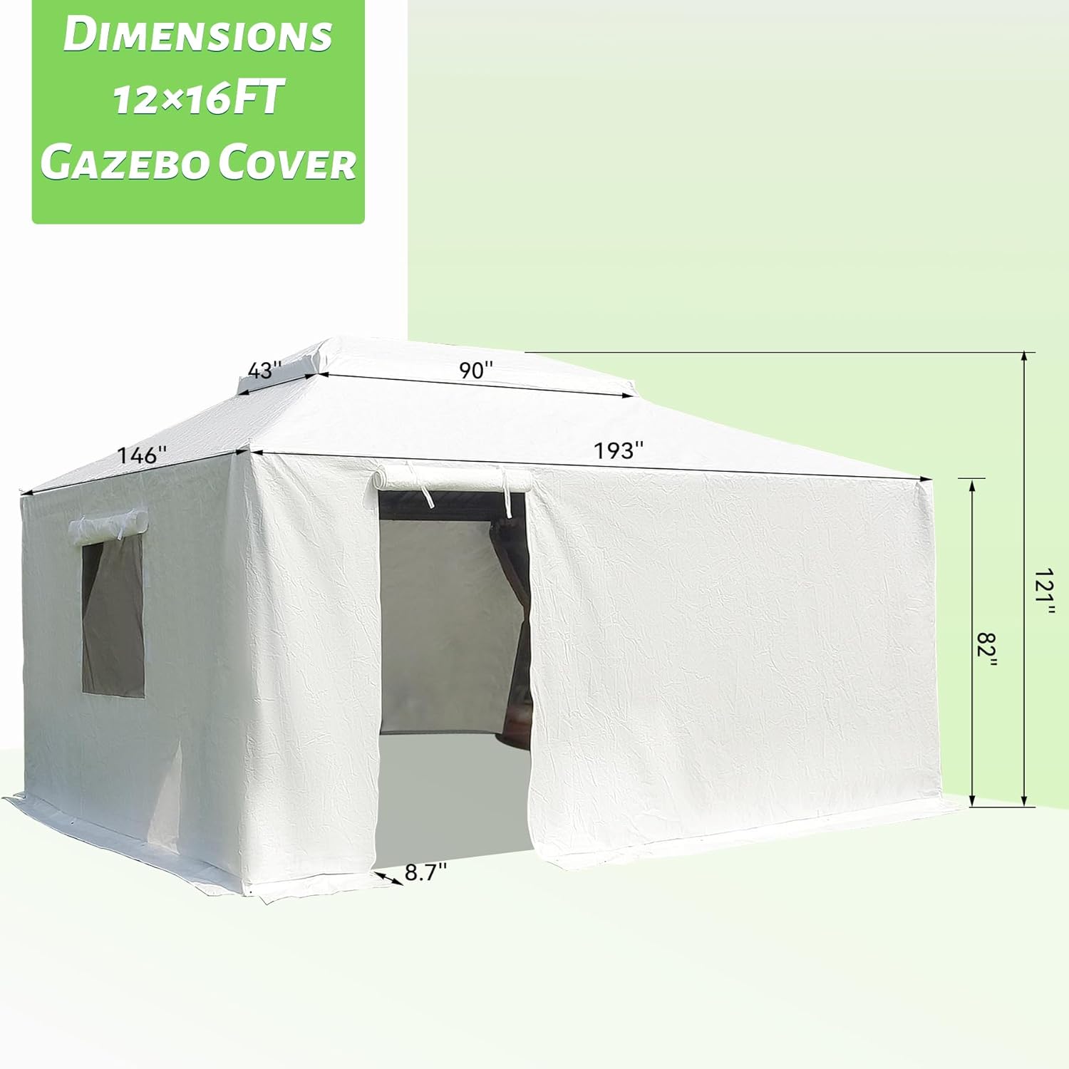 12'X16' Gazebo Cover For Hardtop Gazebos, Outdoor Universal Winter Gazebo Cover With Sidewalls And Mesh Windows, All Season Waterproof Enclosed Gazebo Cover, White White Polypropylene