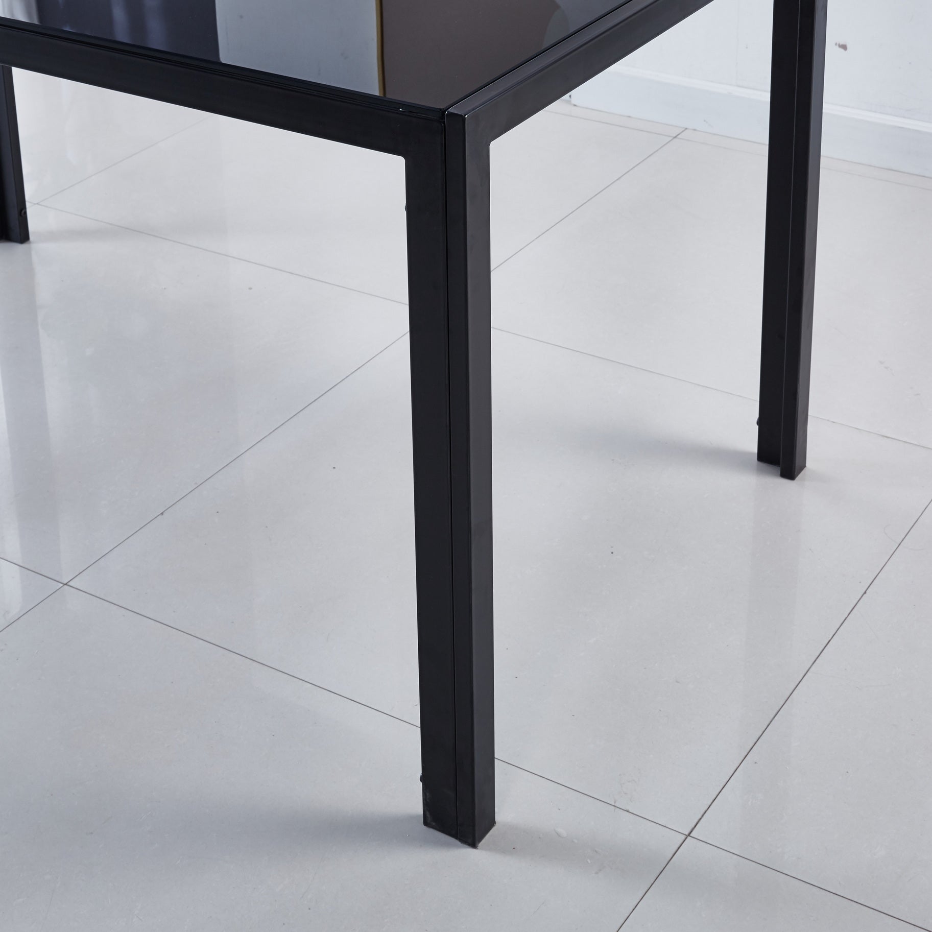 Dining Table With Metal Leg And Glass,Modern Space Saving Kitchen Table For Living Room,Black Glass Table,120X70X75Cm,Dining Table,Kitchen Table,Coffee Table Black Glass Metal