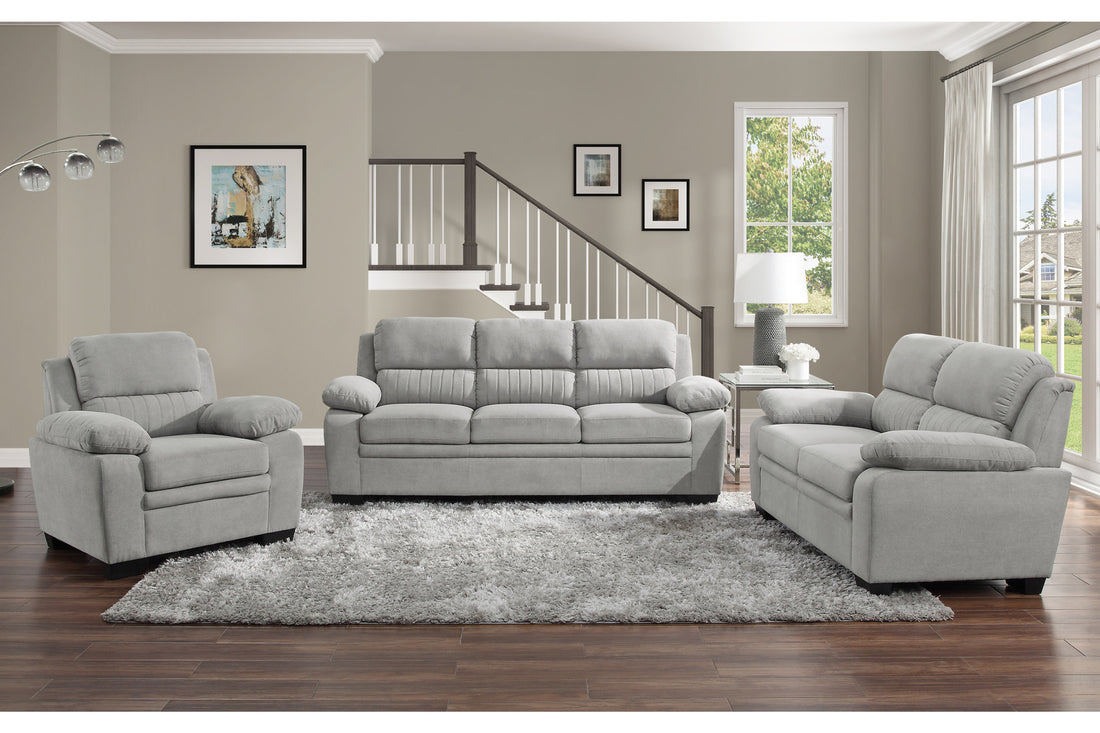 Modern Living Room 3Pc Sofa Set Plush Comfortable Sofa Loveseat Chair Gray Textured Fabric Channel Tufting Solid Wood Frame Furniture Gray Polyester Wood Primary Living Space Contemporary Pillow Top Arms Solid Wood 6 Seat