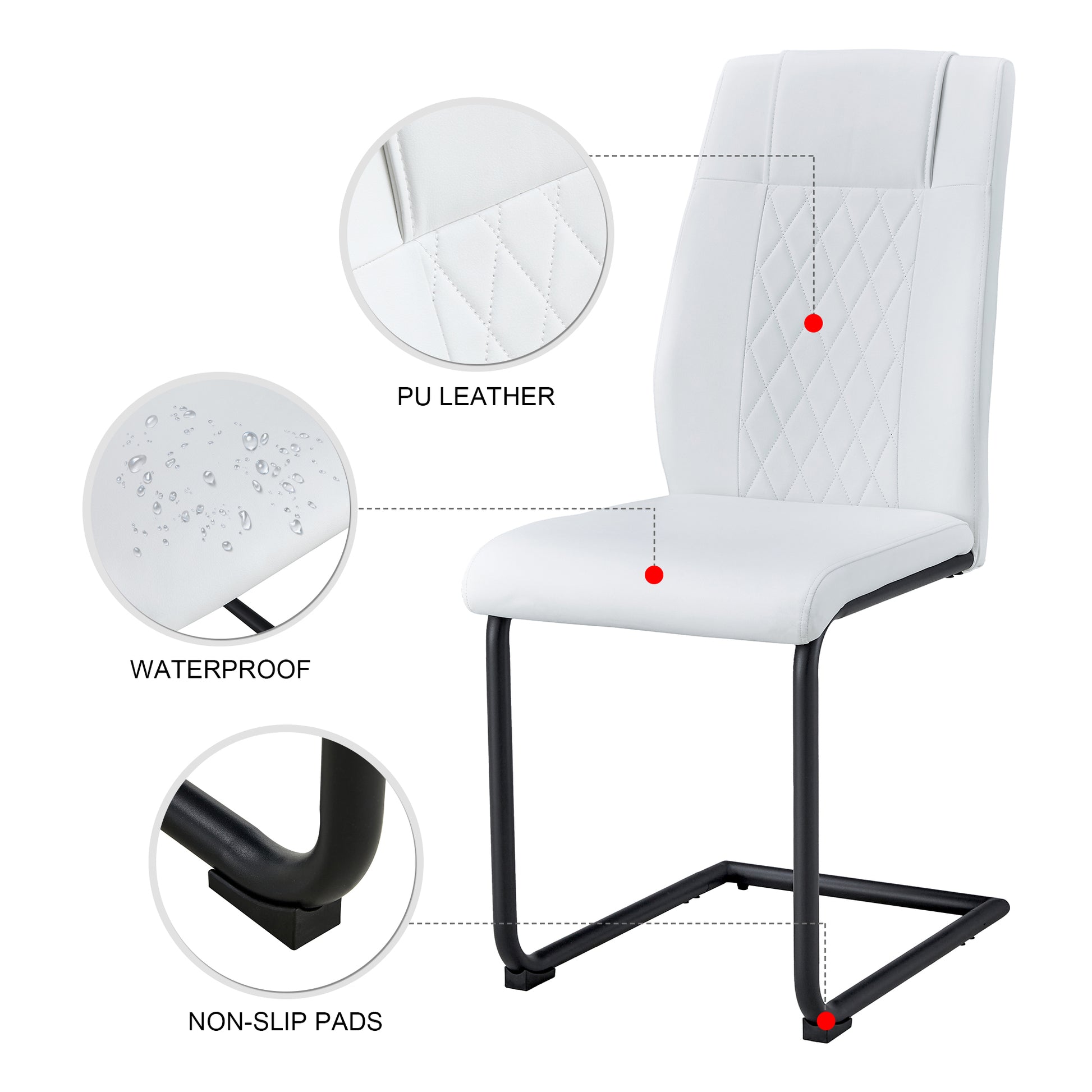 Table And Chair Set.63"X31.5" Marble Pattern Sintered Stone Table With Mdf Oc Shaped Bracket.Paired With 4 White Pu Chairs With Black Metal Legs.Suitable For Kitchen,Dining Room,Etc. White Black