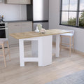 Folding Table With Expandable Design In 3 Forms, White Macadamia Multicolor Solid Wood Mdf Engineered Wood