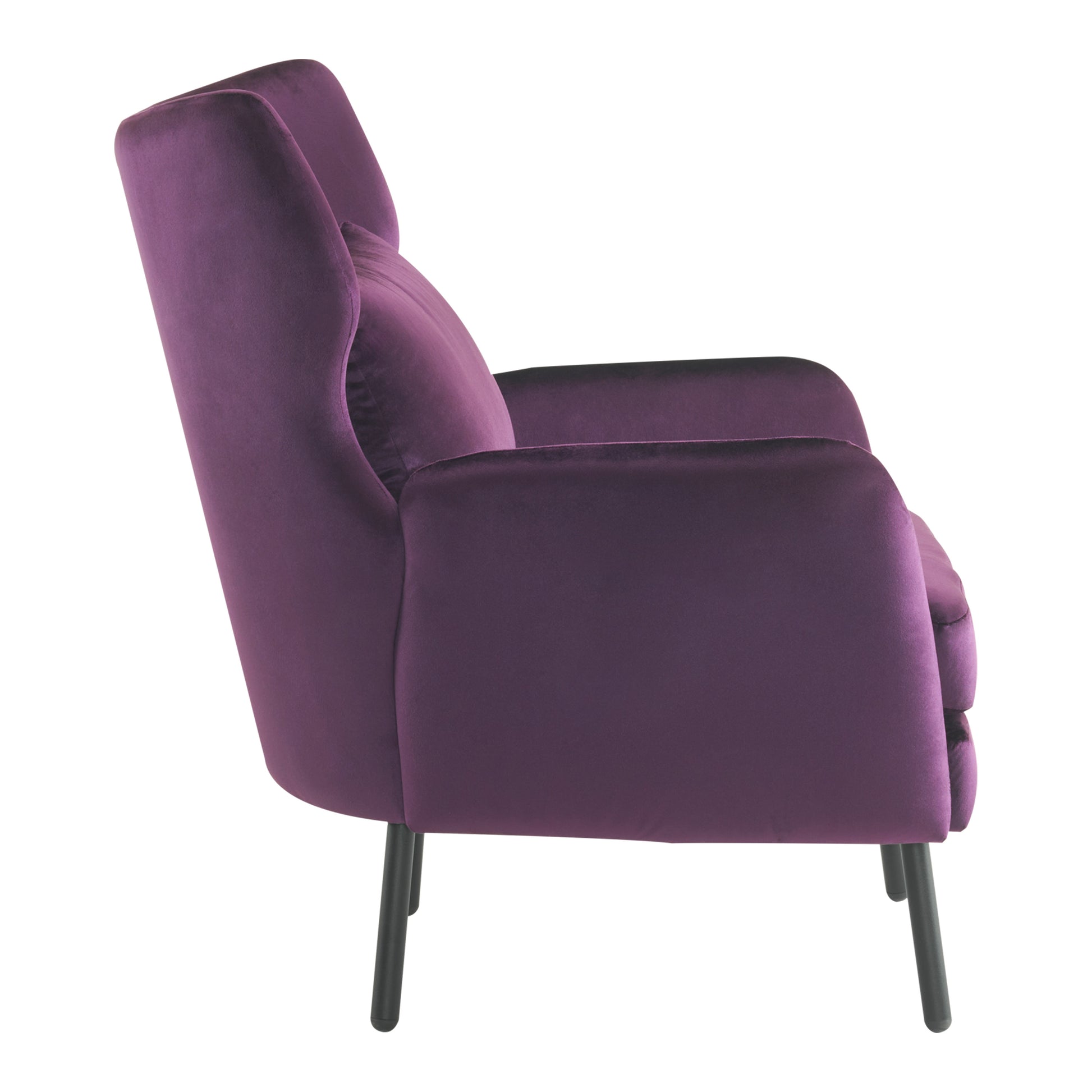 Wing Back Velvet Accent Chair, Modern Living Room Armchair Comfy Upholstered Single Sofa Chair For Bedroom Dorms Reading Reception Room With Metal Legs & Pillow, Purple Purple Velvet