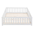 Queen Size Floor Bed With Door,Solid Wood Platform Bed Frame With Fence,Suitable For Children,Pine Wood,White Queen White Wood