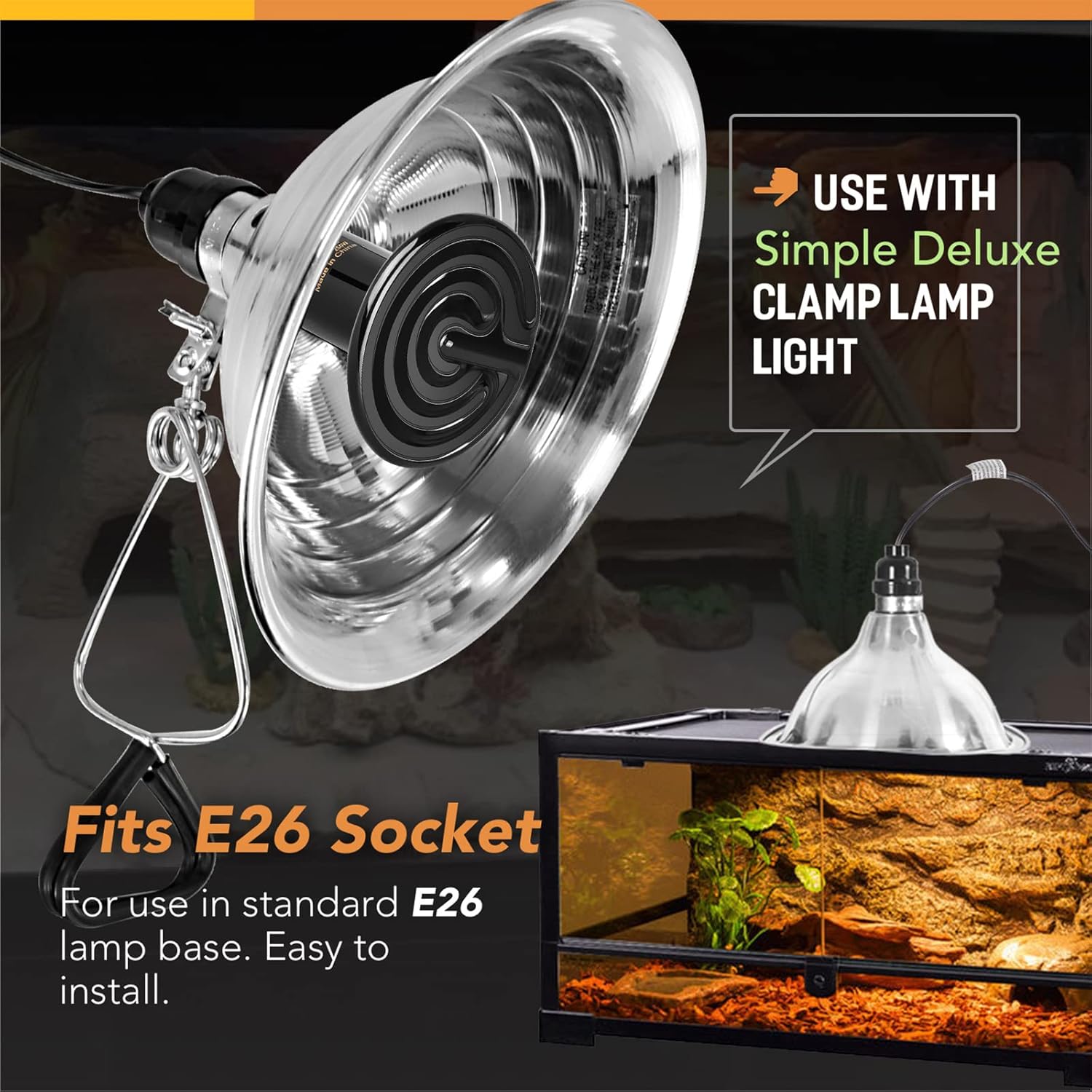 250W Reptile Ceramic Heat Lamp Bulb Warm Emitter Brooder Coop Heater For Amphibian Pet & Incubating Chicken No Light Emitting, Snake Lizard Spider, 2 Pack Black Ceramic