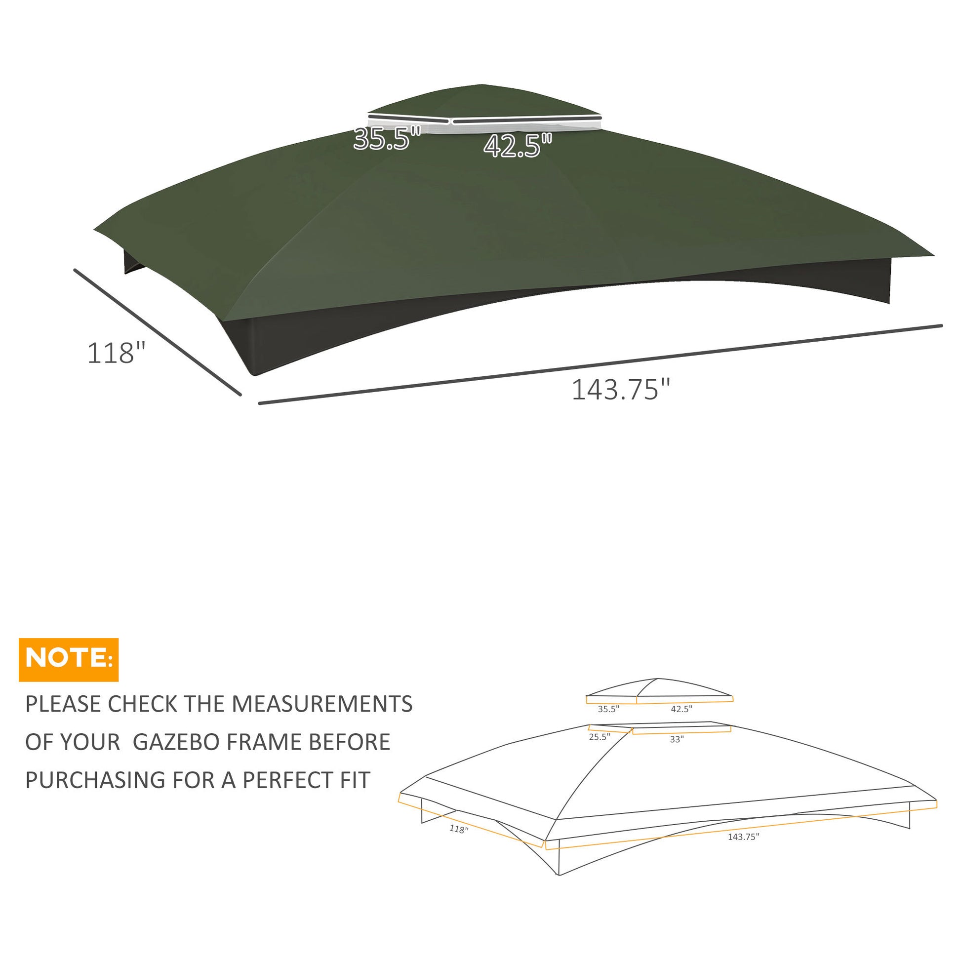 Outsunny 10' X 12' Gazebo Canopy Replacement, 2 Tier Outdoor Gazebo Cover Top Roof With Drainage Holes, Top Only , Green Green Polyester