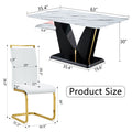 Table And Chair Set, White Imitation Marble Texture Glass Tabletop, Black Mdf Table Legs, Stable And Beautiful. Modern Simple Dining Table, Comfortable Seating. White Black Seats 6 Mdf Glass