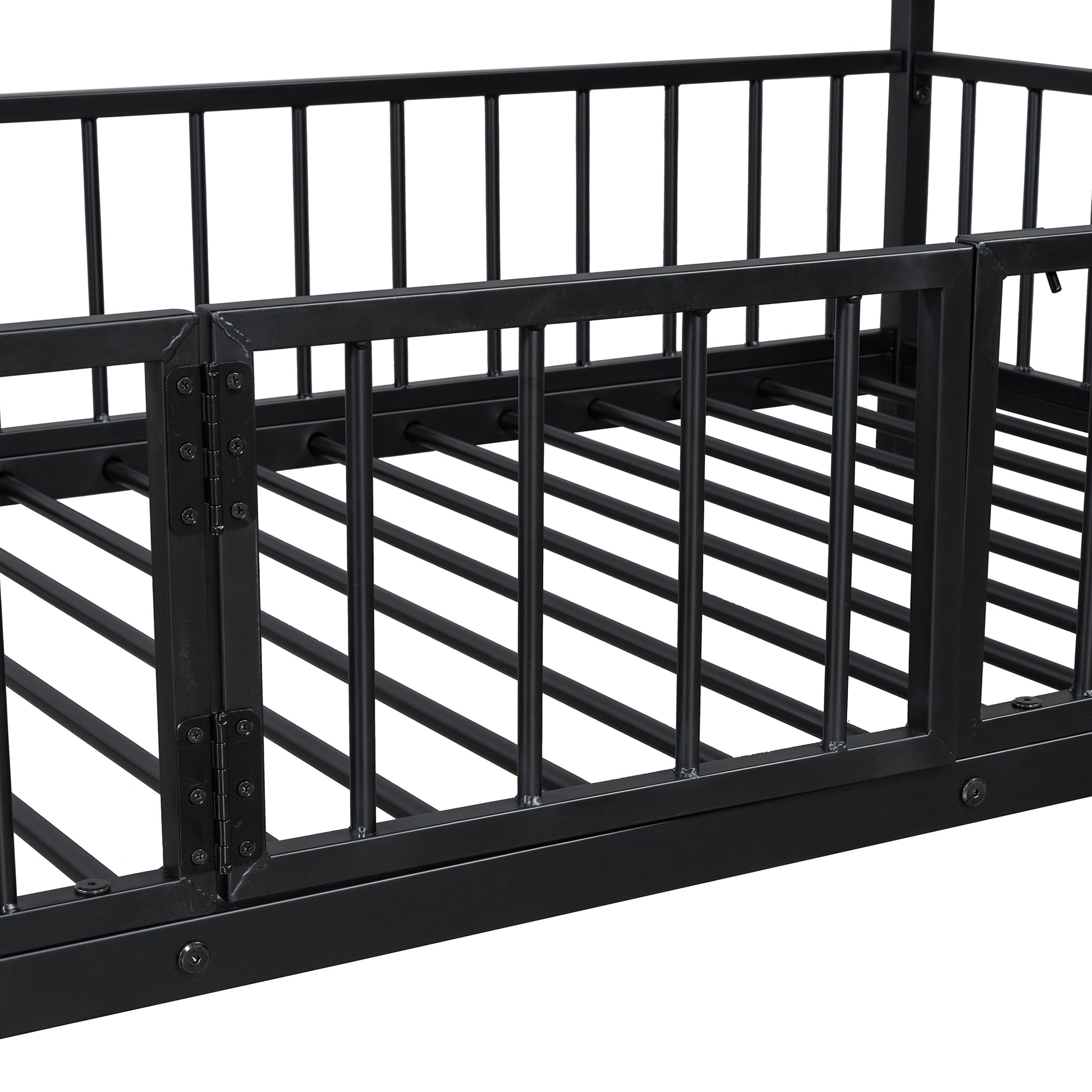 Twin Over Twin Size Metal Bunk Bed With Slide And Guardrails, Black Twin Black Metal