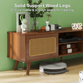 Mid Century Modern Rattan Tv Stand For 55 60 65 Inch Tventertainment Cabinet, Media Console For Living Room Bedroom Media Room, Solid Wood Feet & Rattan Cabinet Doors Walnut, 59
