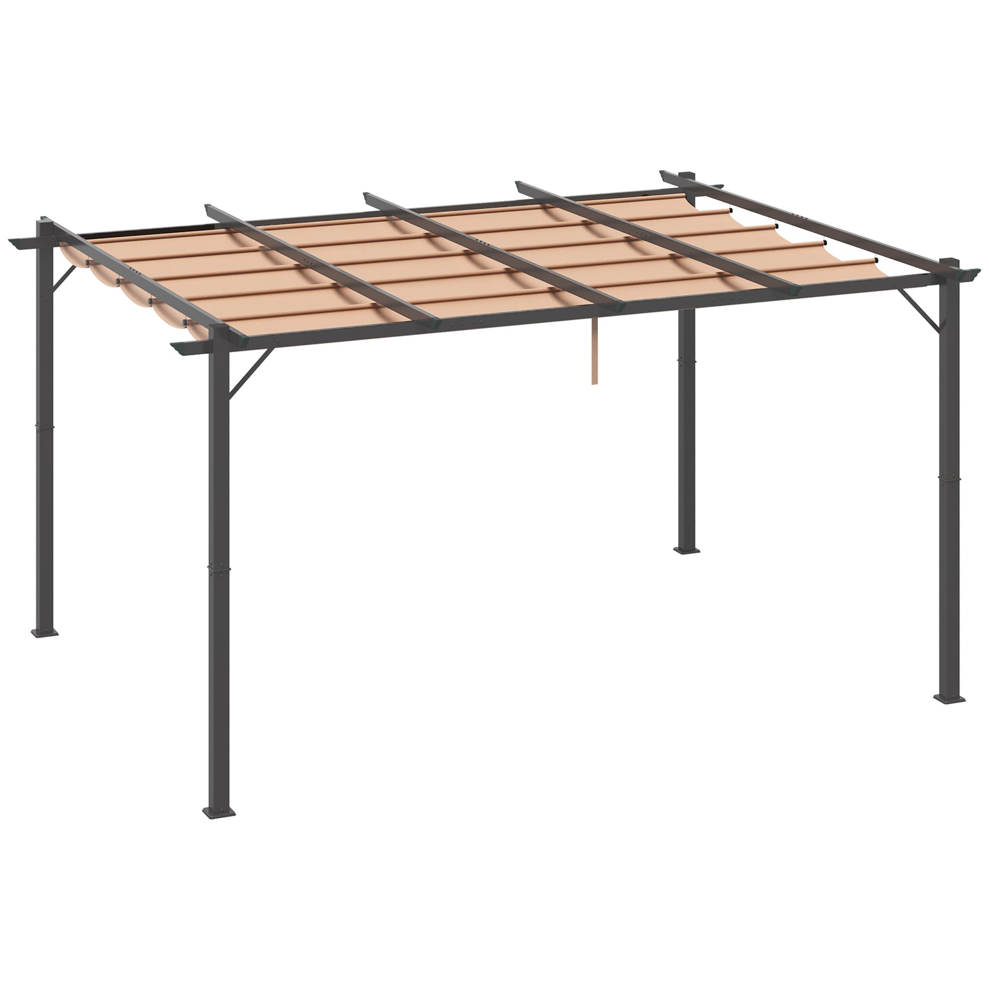 Outsunny 10' X 13' Aluminum Patio Pergola With Retractable Pergola Canopy, Backyard Shade Shelter For Porch, Outdoor Party, Garden, Grill Gazebo, Charcoal Gray Brown Black Aluminium