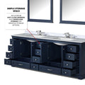 Navy Blue Double Bath Vanity 84 In. W X 22 In. D, With Carrara Marble Top Navy Blue Plywood Wood