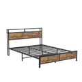 Industrial Full Bed Frame With Led Lights And 2 Usb Ports, Bed Frame Full Size With Storage, Noise Free, No Box Spring Needed, Rustic Brown Full Rustic Brown Metal Metal