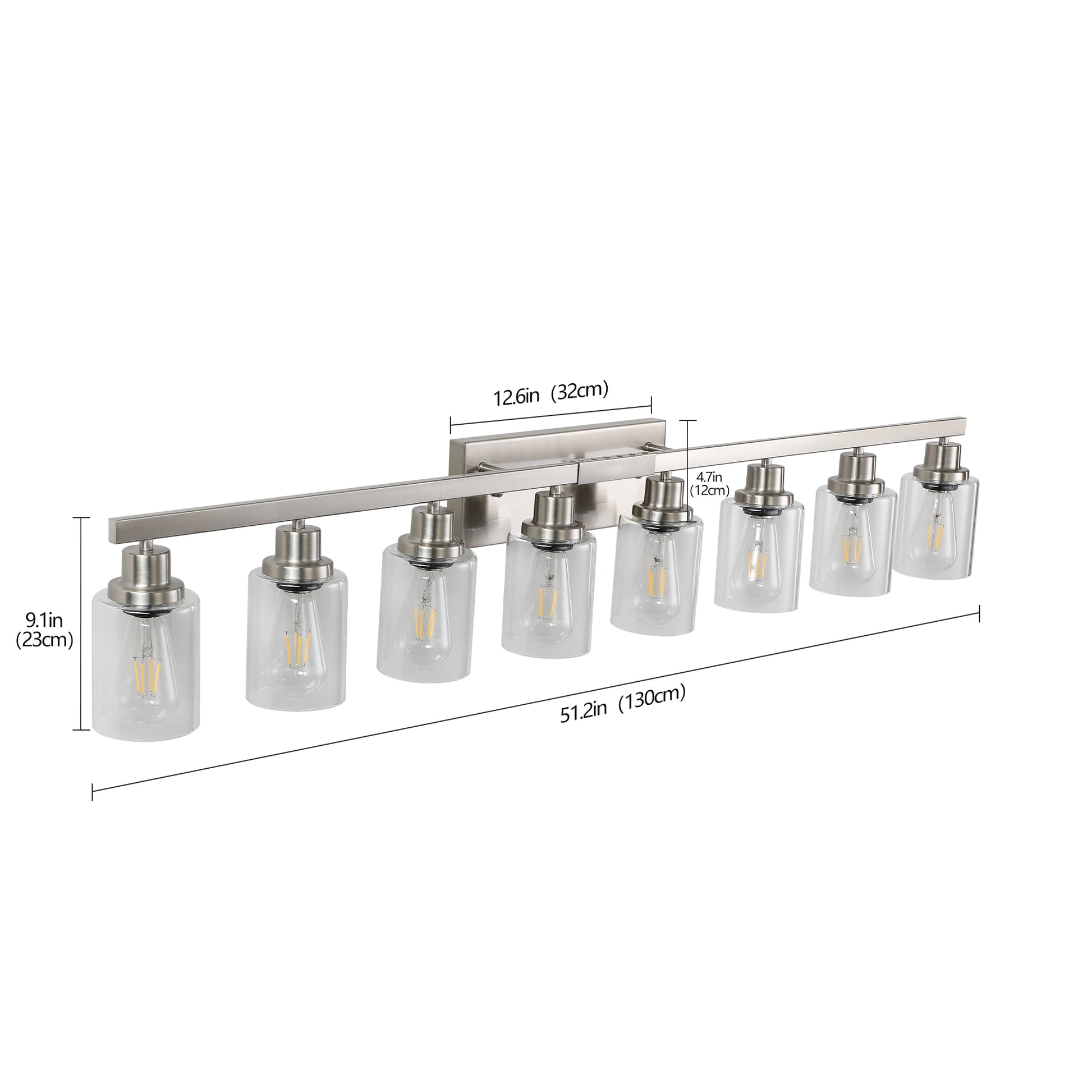 Modern 8 Light Bathroom Vanity Light Fixture Brushed Nickel Finish With Clear Glass Shades, Perfect For Bathroom, Vanity, And Dressing Area Lighting No Bulbs Brushed Nickel Glass Iron