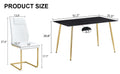 Table And Chair Set. 1 Table With 4 White Pu Chairs. Modern Minimalist Rectangular Black Imitation Marble Dining Table, With Golden Metal Legs. Paired With 4 Chairs With Golden Legs.Dt 1544 C001 Black Gold Glass Metal