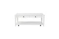 White Finished Cocktail Table With Two Storage Drawers And Casters White Solid Wood Mdf