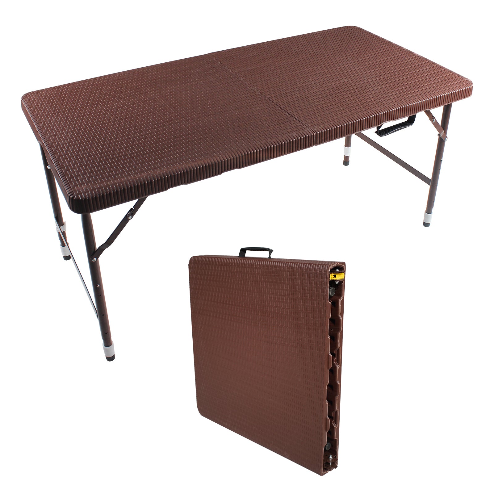 4Ft Rattan Folding Table For Indoor&Outdoor, Portable Foldable Table Rattan Plaited Brown Brown Garden & Outdoor Rattan