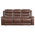 Luxurious Living Room Furniture 2Pc Reclining Sofa Set Brownfaux Leather Upholstery Center Drop Down Cup Holders, Power Outlets, Usb Ports, Diamond Pattern Stitching Brown Faux Leather Wood Primary Living Space Luxury,Modern Solid Wood 5 Seat