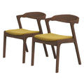 Dakota Dark Yellow Velvet Dining Chair Set Of 2 Solid Brown,Wood Brown Dining Room Foam Wipe Clean Mid Century Modern Dining Chairs Set Of 2 Foam Solid Wood,Velvet