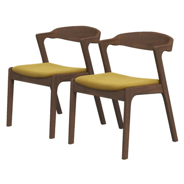 Dakota Dark Yellow Velvet Dining Chair Set Of 2 Solid Brown,Wood Brown Dining Room Foam Wipe Clean Mid Century Modern Dining Chairs Set Of 2 Foam Solid Wood,Velvet