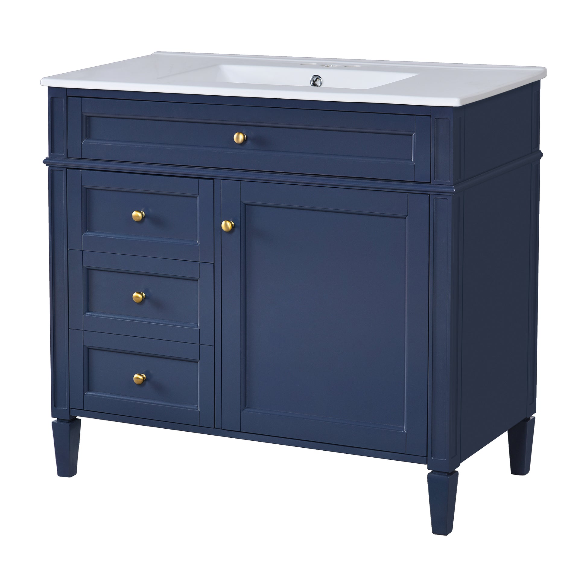 36'' Bathroom Vanity With Top Sink, Modern Bathroom Storage Cabinet With 2 Drawers And A Tip Out Drawer, Single Sink Bathroom Vanity Blue Bathroom Solid Wood Mdf Ceramic,Solid Wood Mdf