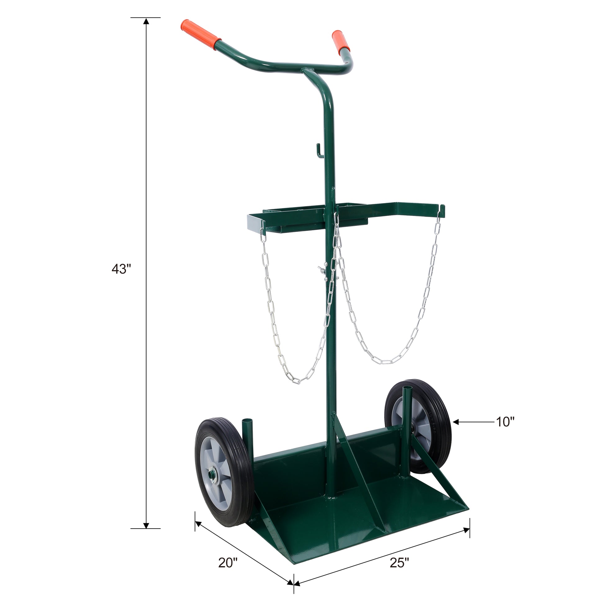 440Lbs Capacity Cylinder Cart,Welding Cylinder Hand Truck,Large Dual Oxygen Tank Cart Dolly With 10 Inch Solid Rubber Wheels Green Steel
