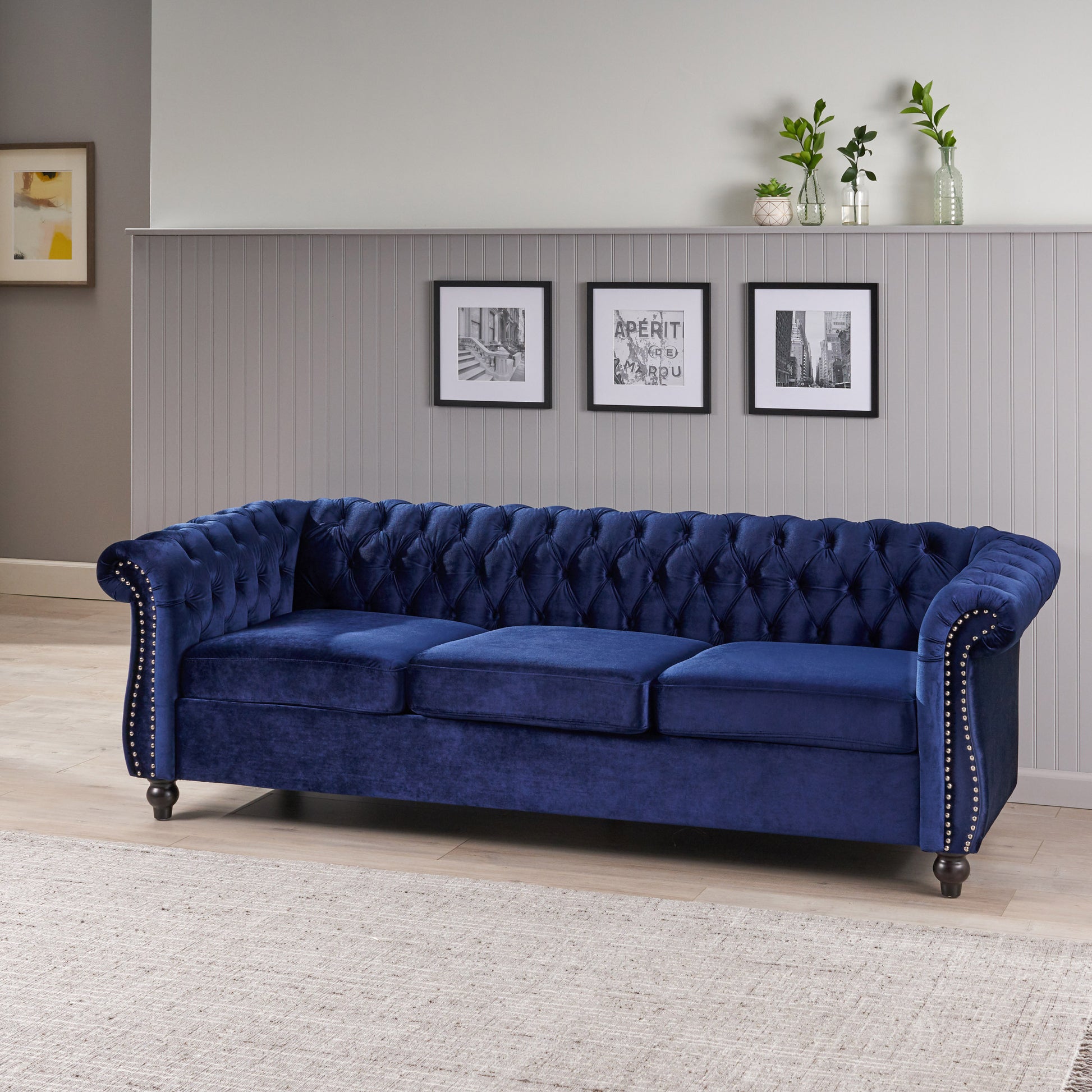 Sofa 3 Seater Blue Velvet