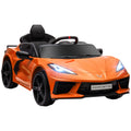 Qaba Electric Car For Kids, 12V Chevrolet Corvette Licensed Kids Car With Parental Remote Control, Suspension System, Music, Horn, Headlight, Slow Start, Kids Electric Car For 3 6 Years, Orange Orange Plastic