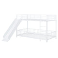 Twin Over Twin Size Metal Bunk Bed With Slide And Guardrails, White Twin White Metal