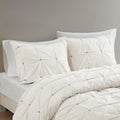 3 Piece Elastic Embroidered Cotton Duvet Cover Set Queen White Cotton